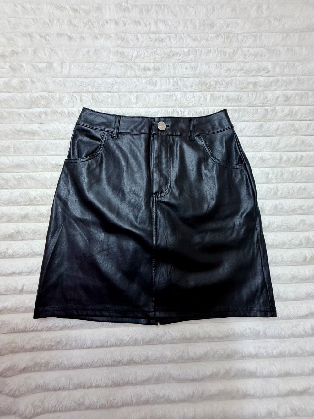 Madden NYC Black Faux Leather Mini Skirt with Front Button S